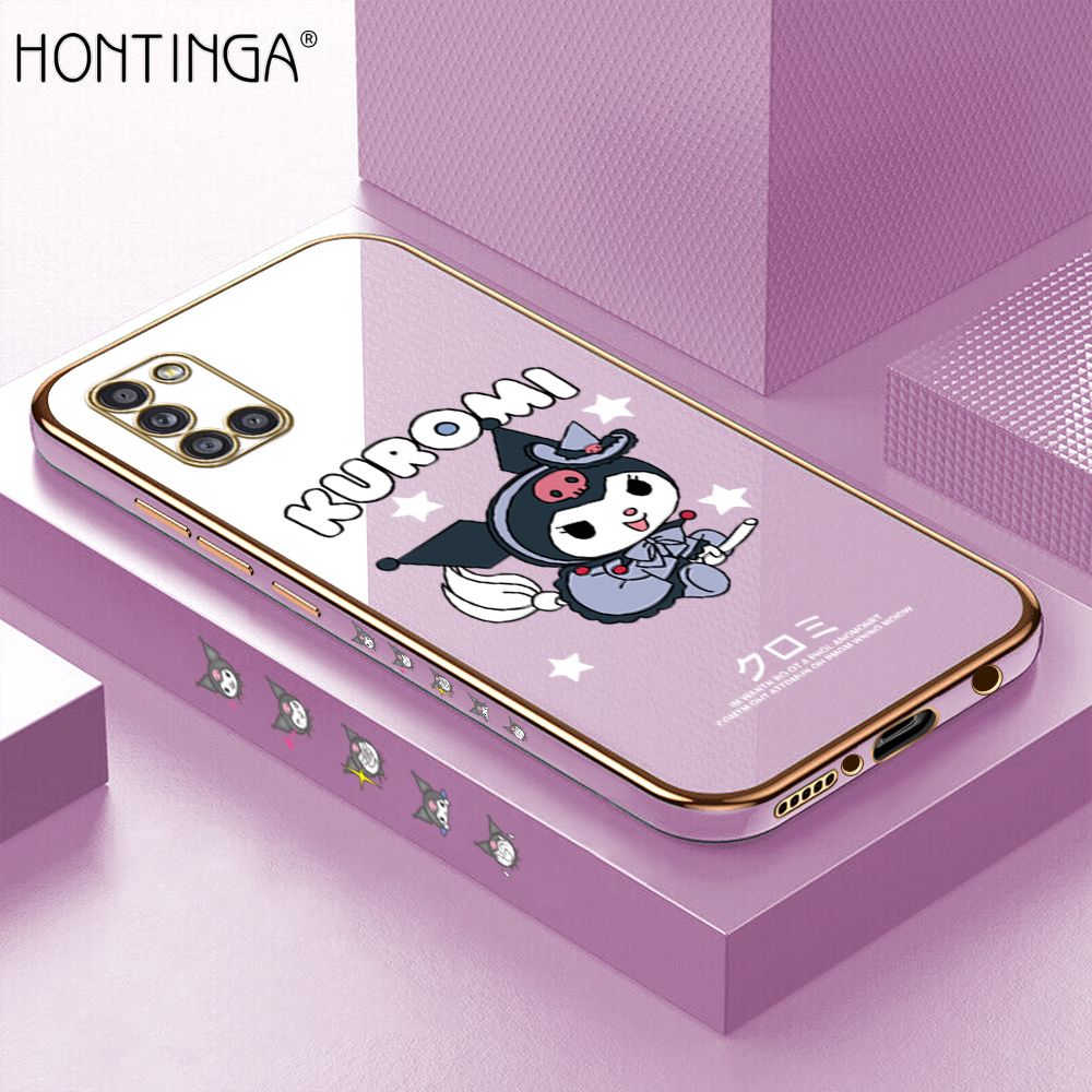 Hontinga for Samsung A31 Case Luxury 6D Plating Cute Cartoon Little Witch Side Pattern Soft Back Cover Silicone Square Phone Cases