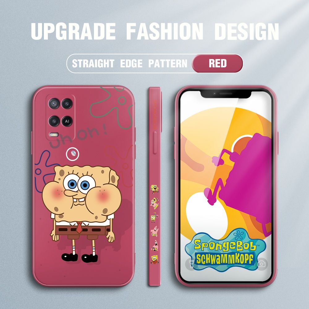 Jizetin for OPPO A54 / A54 2021 Case Side Design Phone Cover New Cartoon SpongeBob SquarePants Cover Square Edge Pattern Liquid Silicone Trend Case