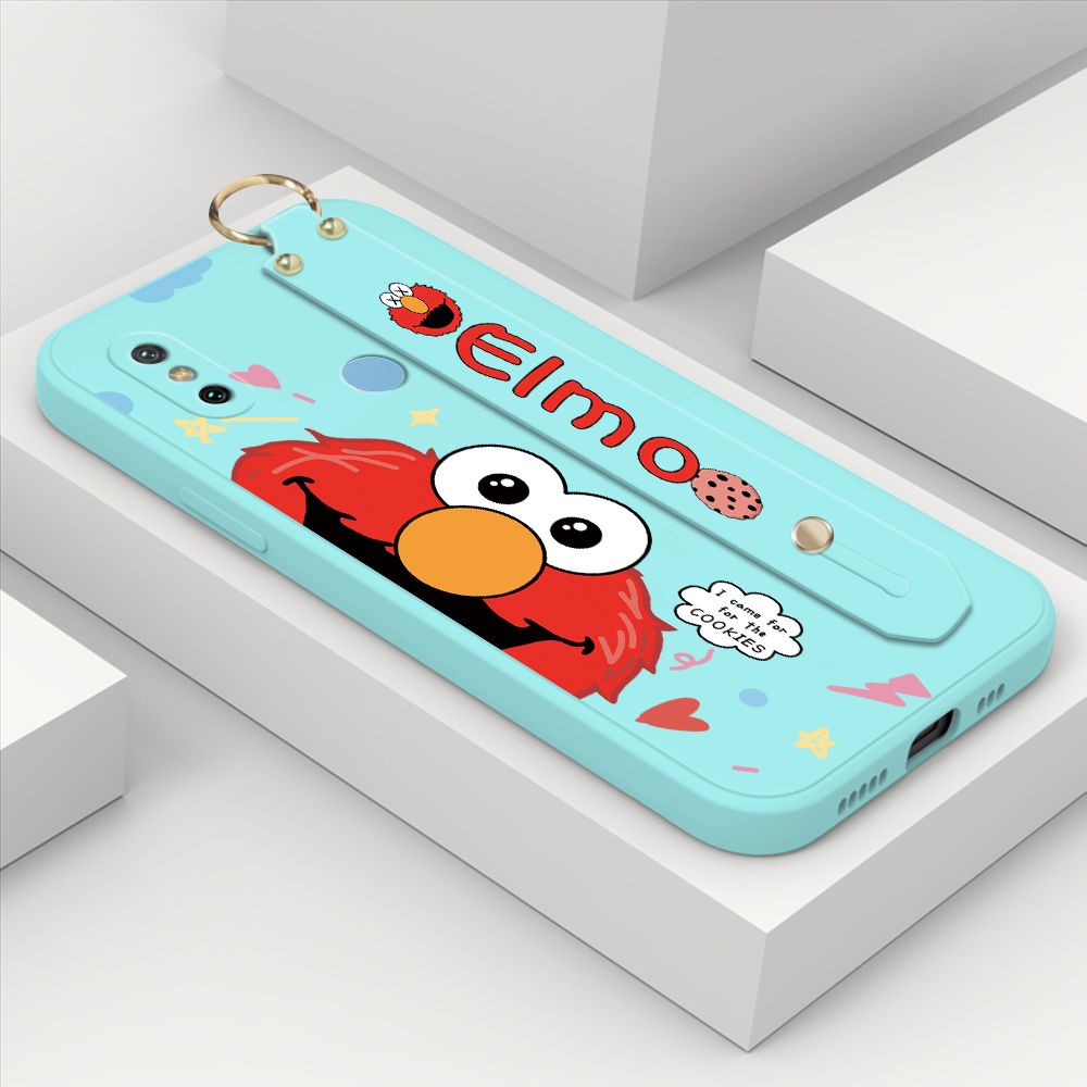 ZeroQiQi for Xiaomi Mi 6X Wrist Strap Case Cute Cute Cartoon Little Monster Phone Cover Square Edge Liquid Silicone Case Full Cover Camera Shockproof Protective Cases