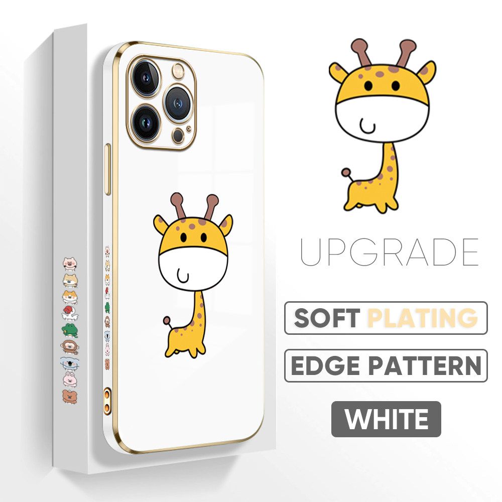TA for iPhone 13 Pro Back Cover + Free Lanyard Mini Giraffe Luxury 6D Plating Case Side Pattern Soft Silicone Square Phone Cases