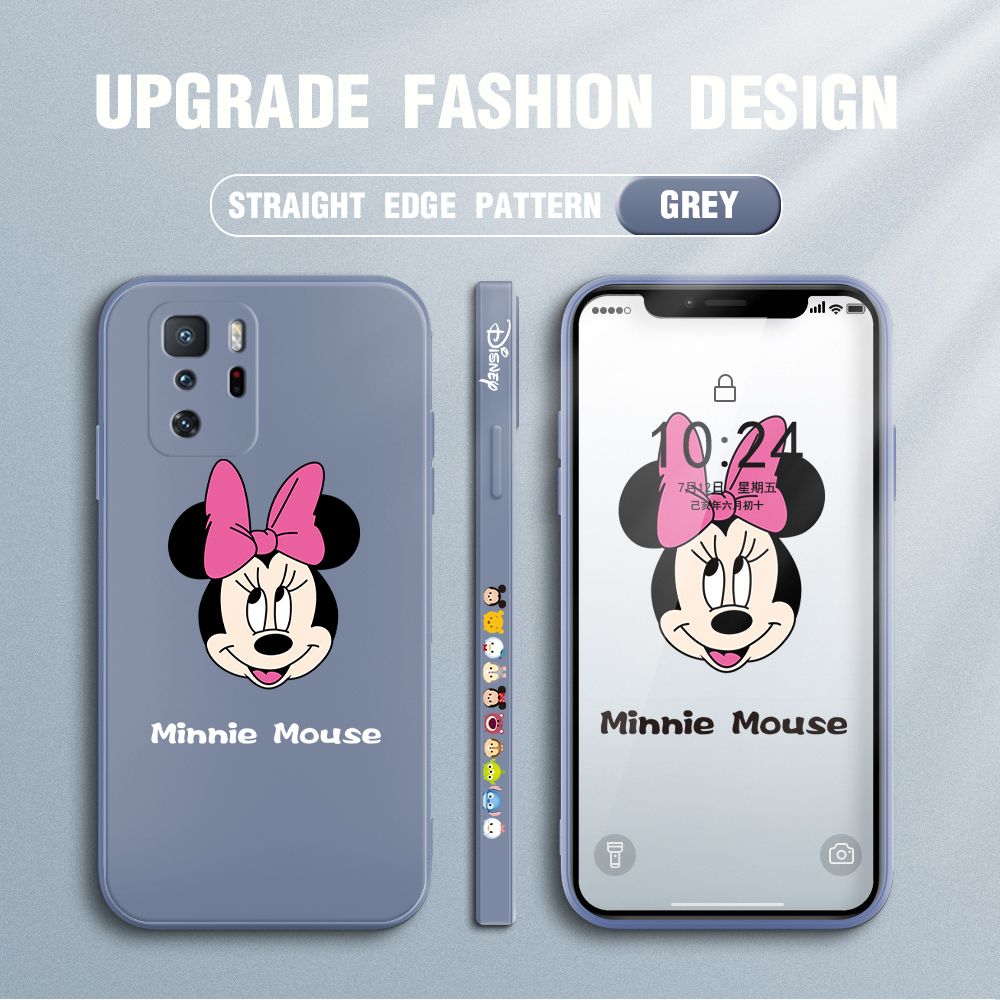 Jizetin for Xiaomi Poco X3 GT Case Minnie Mickey Mouse Design Side Design Phone Case Square Edge Pattern Liquid Silicone Cases Full Cover Camera Shockproof Protective Case