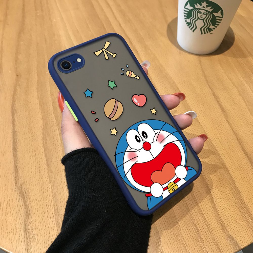UCUC for iPhone 6 Plus 6s Plus Back Cover Laugh Doraemon Frosted Transparent Hard Phone Case Thin Shockproof Full Cover Camera Protect Case