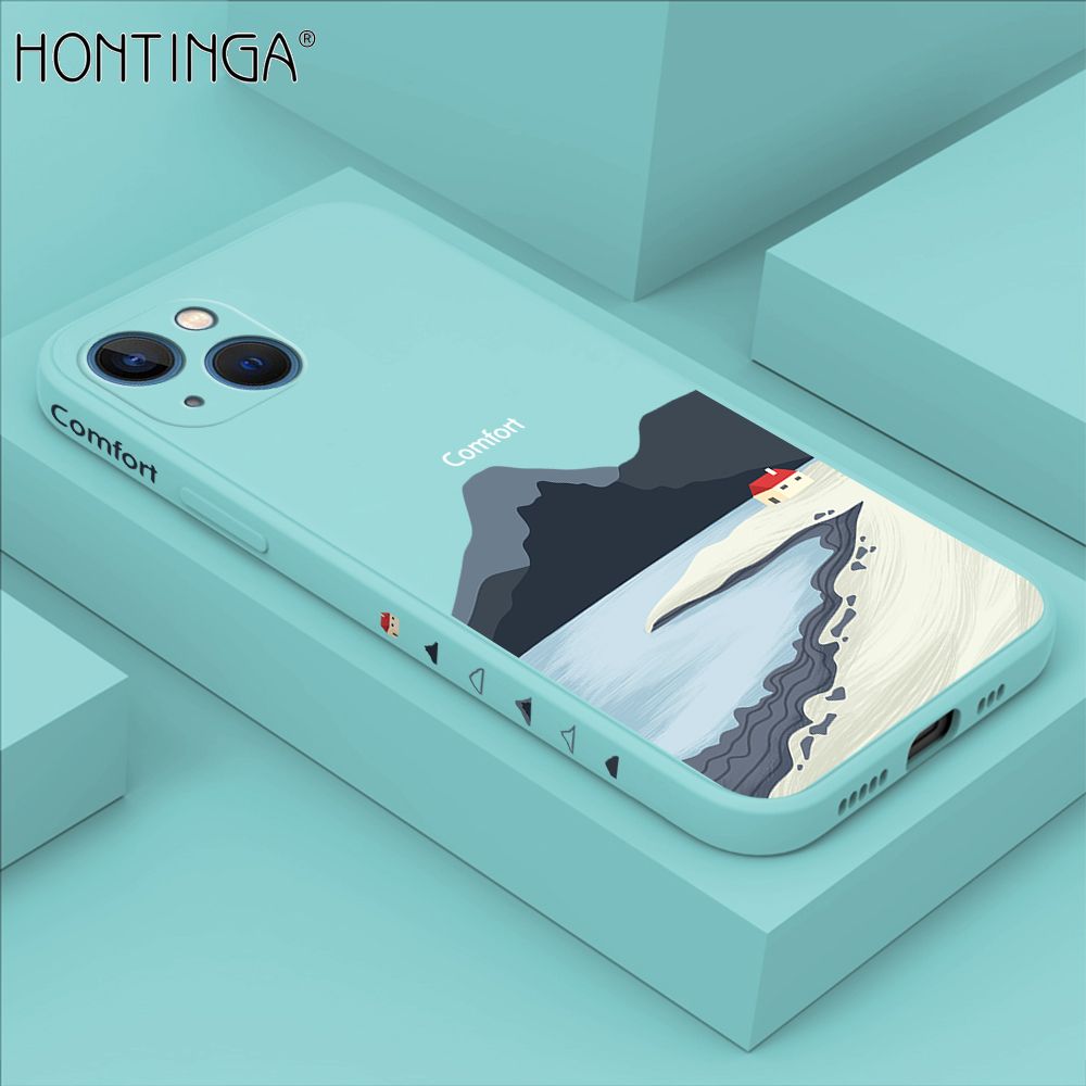 Hontinga for iPhone 13 Case Side Design New Mount Back Cover Soft Square Edge Pattern Liquid Silicone Trend Phone Cases