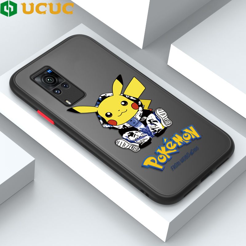 UCUC for Vivo X60 Pro Back Cover Wrapped Pikachu Frosted Transparent Hard Phone Case Thin Shockproof Full Cover Camera Protect Case