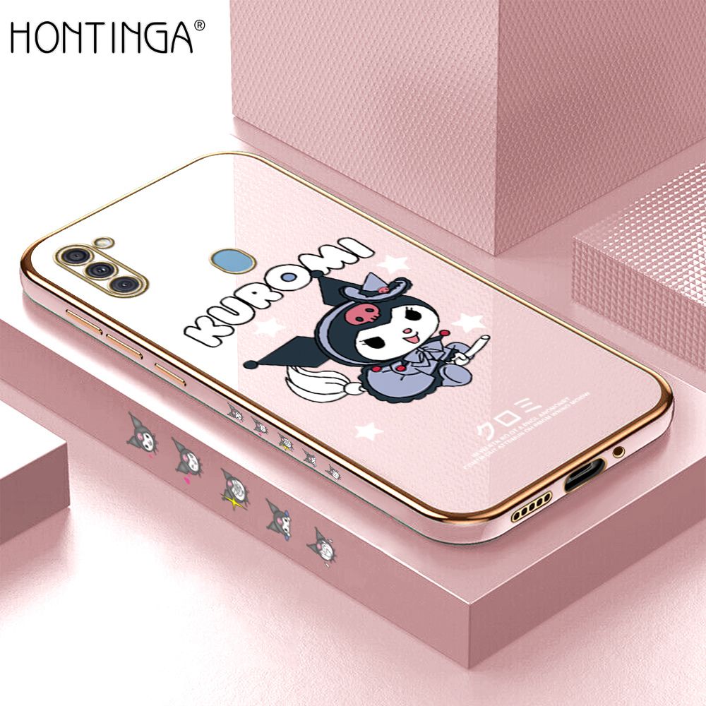 Hontinga for Samsung M11 Case Luxury 6D Plating Cute Cartoon Little Witch Side Pattern Soft Back Cover Silicone Square Phone Cases