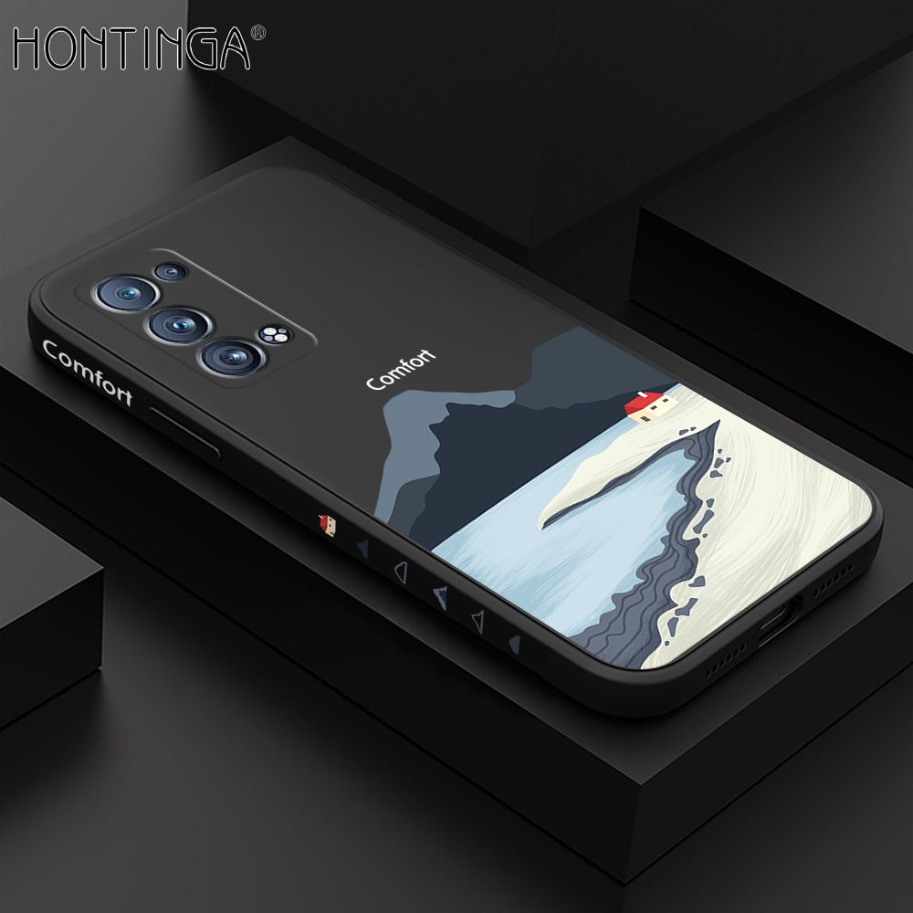 Hontinga for OPPO Reno6 Pro 5G Case Side Design New Mount Back Cover Soft Square Edge Pattern Liquid Silicone Trend Phone Cases