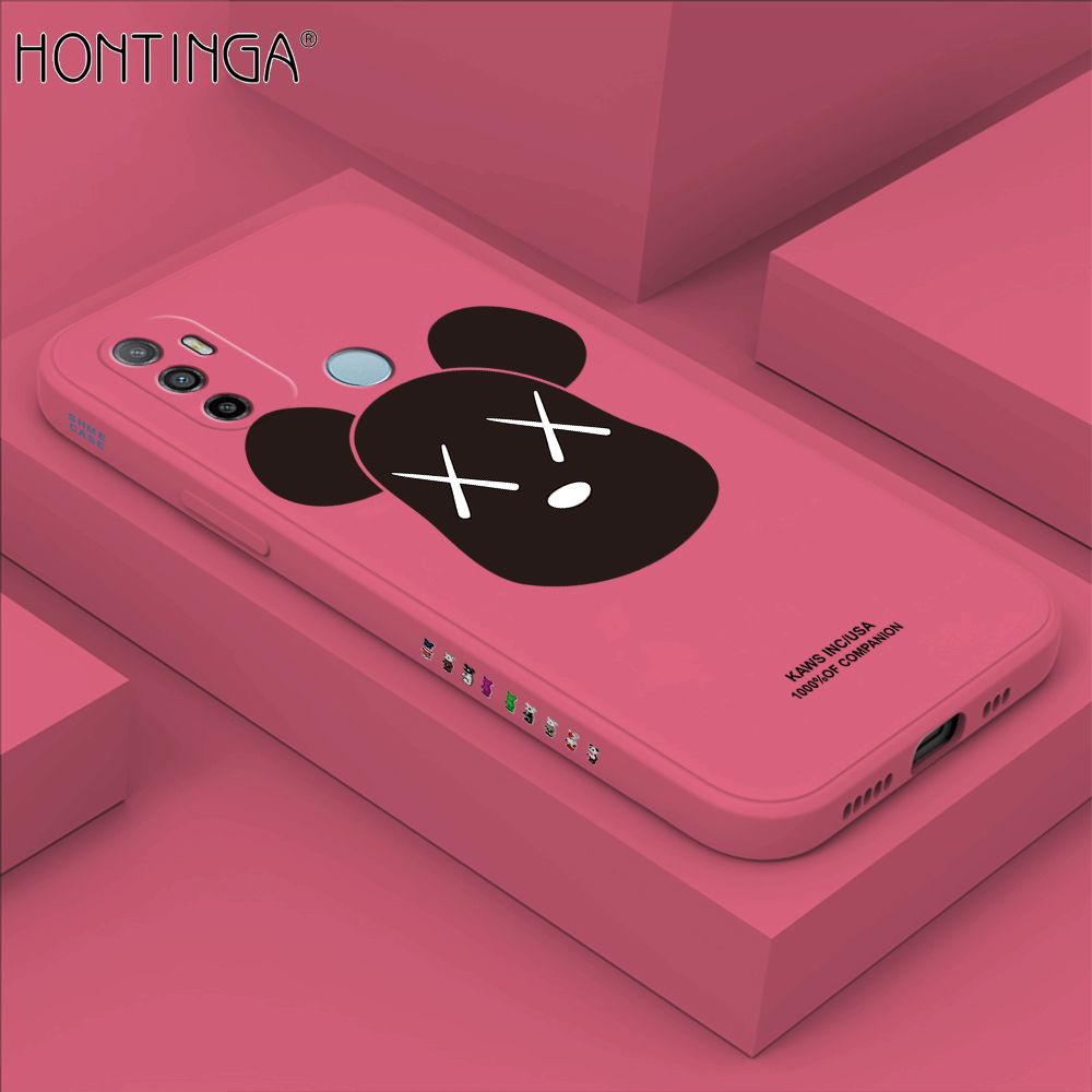 Hontinga for OPPO A53 2020 Case Side Design Violent Bear Head Back Cover Soft Square Edge Pattern Liquid Silicone Trend Phone Cases