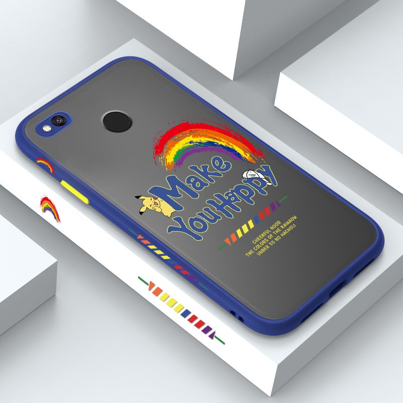 ZeroQiQi for Redmi 4X Case Creative Cartoon Rainbow Pikachu Side Printing Cover Frosted Ultra Thin Protective Anti Fall Phone Case
