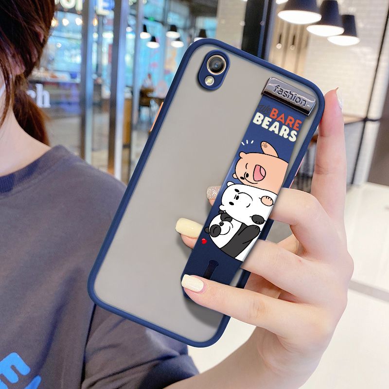 UCUC for OPPO A37 Wrist Strap Case Cute Cartoon Three Little Bears Wristband Printing Cover Shockproof Frosted Phone Case