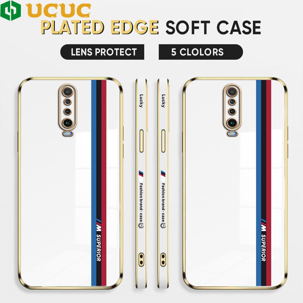 UCUC for Xiaomi Poco X2 / Redmi K30 Back Cover + Free Lanyard Track Sign Luxury 6D Plating Case Side Pattern Soft Silicone Square Phone Cases