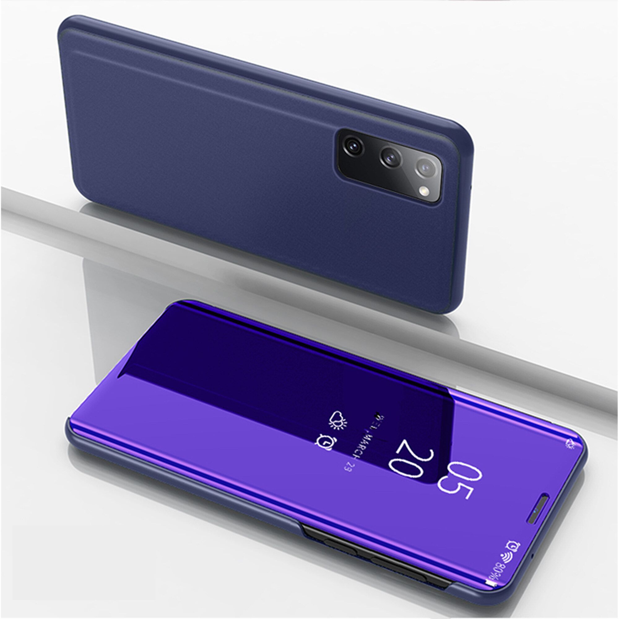 For Samsung Galaxy S20 FE 5G/Galaxy S20 FE Mirror Plating Hard PC -PU Leather Translucent Standing View Case Cover