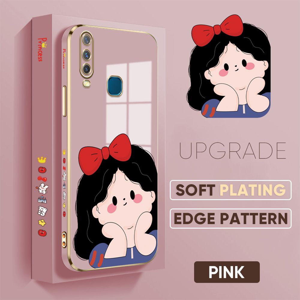 TA for Vivo Y17 Y15 Y12 Back Cover + Free Lanyard Cute Princess Luxury 6D Plating Case Side Pattern Soft Silicone Square Phone Cases