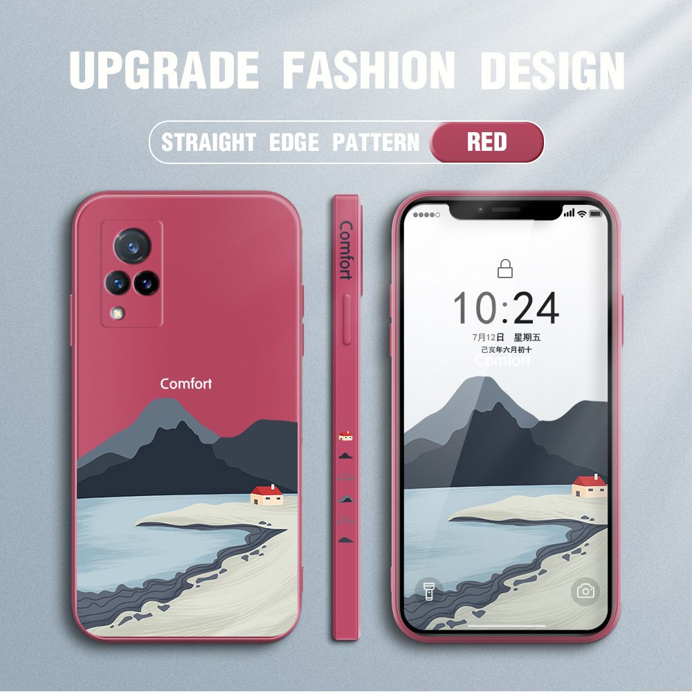 Jizetin for Vivo V21 5G Case Mount Fuji Design Side Design Phone Case Square Edge Pattern Liquid Silicone Cases Full Cover Camera Shockproof Protective Case