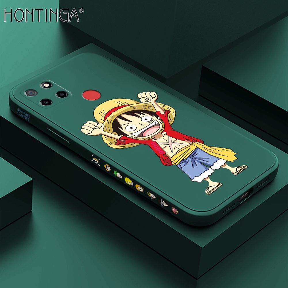 Hontinga for Realme C25S Case Side Design Anime Cartoon Luffy Back Cover Soft Square Edge Pattern Liquid Silicone Trend Phone Cases