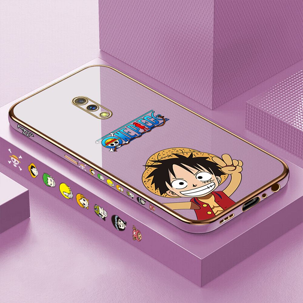 Luxury 6D Plating Case for Realme X Happy Luffy Side Pattern Back Cover Soft Silicone Square Phone Cases + Free Lanyard