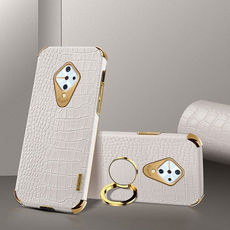 Luxury Plated Crocodile Pattern Leather Holder Phone Case For Vivo S1 Pro Magentic Car Ring Stand Cover