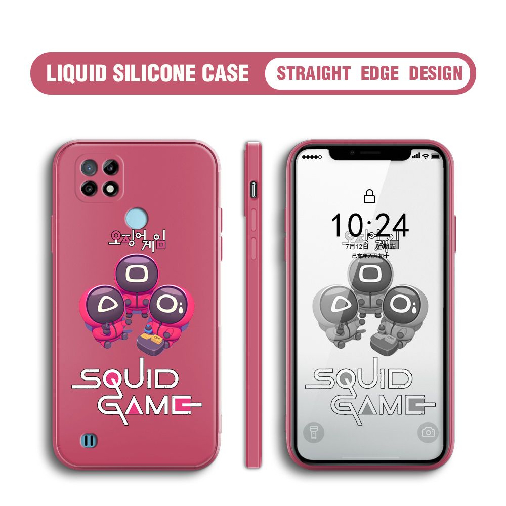 UCUC for Realme C21 Case Cute Cartoon Cute Squid Character Phone Cover Square Liquid Silicone Shockproof Phone Protective Case