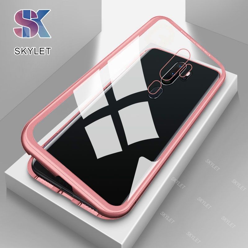 [ Only Back Glass No Front ] For OPPO A9 /A5  F11 Pro A12/A7/A5S Reno 2 Realme 5/Realme 5i/Realme C3 Realme 5 Pro Magnetic Adsorption Metal Phone Case Magnet Flip Tempered Glass Shockproof Protective Back Cover