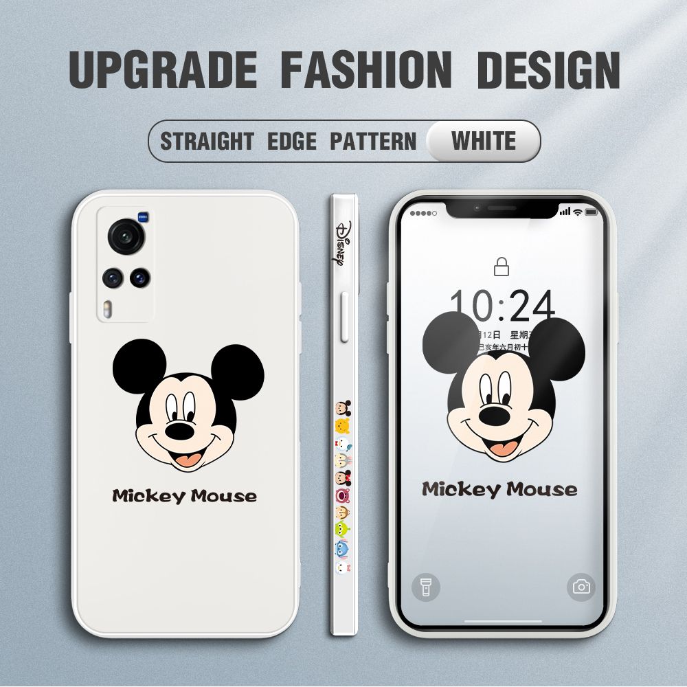 Jizetin for Vivo X60 5G Case Creative Cartoon Mouse Avatar Side Design Phone Case Square Edge Pattern Liquid Silicone Cases Full Cover Camera Shockproof Protective Case
