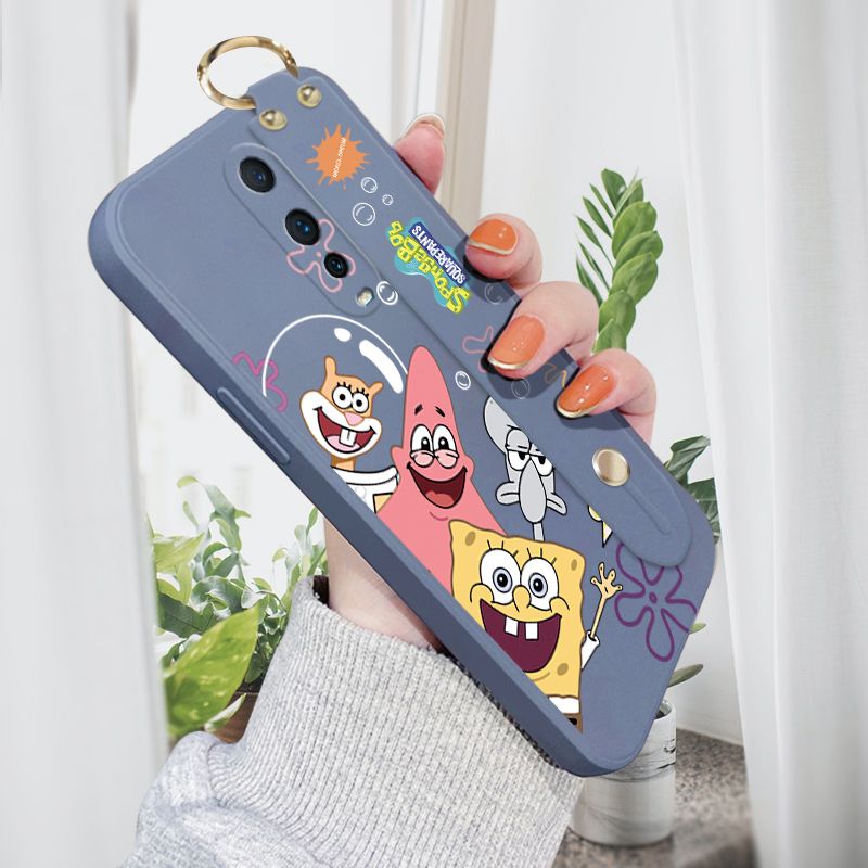 Jizetin for OPPO R17 Pro Wrist Strap Case Funny Cartoon Sea Creatures Cover Ultra Thin Anti Fall Liquid Silicone Phone Case
