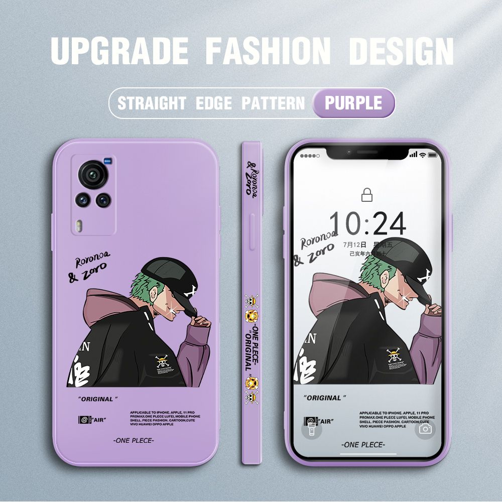Jizetin for Vivo X60 Pro 5G Case Anime One Piece Roronoa Zoro Side Design Phone Case Ultra Soft Edge Pattern Liquid Silicone Phone Cases