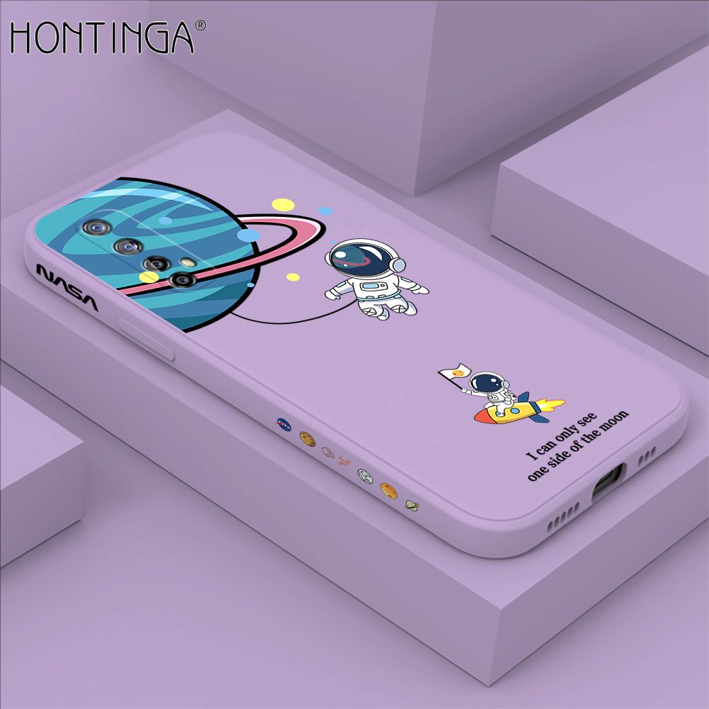 Hontinga for Realme 7 / Narzo 20 Pro Case Cartoon Astronaut Side Design Back Cover Soft Square Edge Liquid Silicone Phone Cases
