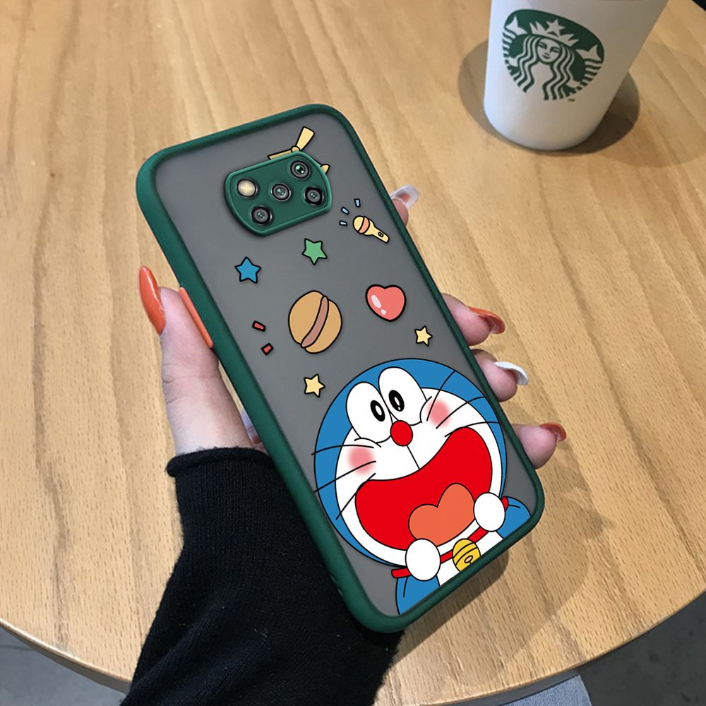 UCUC for Xiaomi Poco X3 / X3 Pro / X3 NFC Back Cover Laugh Doraemon Frosted Transparent Hard Phone Case Thin Shockproof Full Cover Camera Protect Case