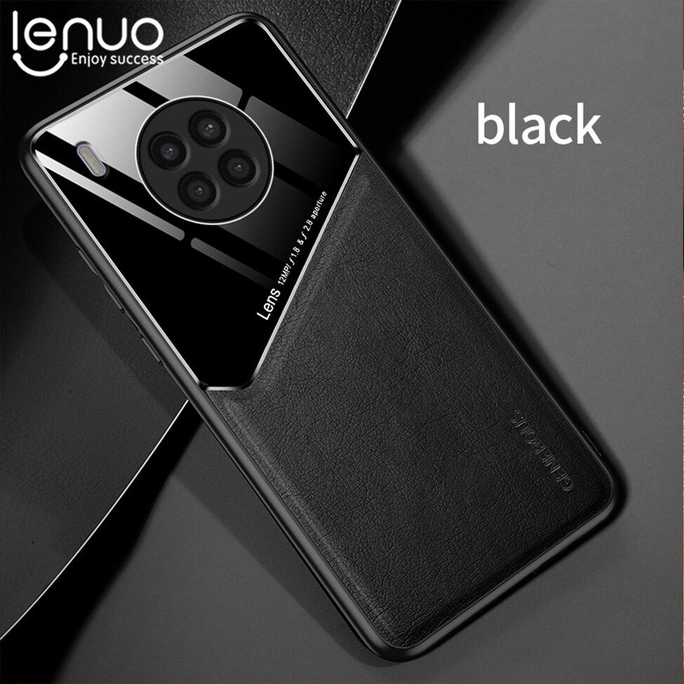 Lenuo For Huawei nova 8i Case Leather Texture Car Magnetic Holder Back Cover Soft Silicon Frame Shockproof Coque Casing