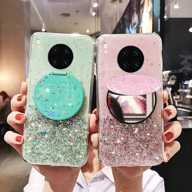Phone case Huawei Y9A Shiny Ring Case Glitter Soft Transparent Makeup Mirror Cases For Huawei Y9A Back Cover Stars Moon Girls