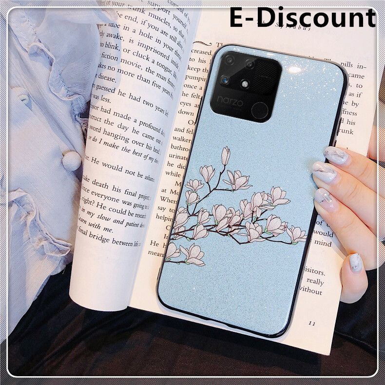 For Redmi 10C Case Flowers Gardenia & Magnolia Bling Glitter Soft Silicone Protector Redmi 10C Back Cover