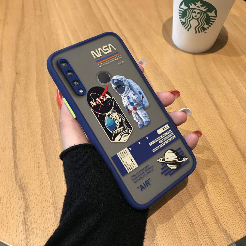 Cellphone Case For Huawei Y6P Creative NASA America Space National Astronaut Frosted Transparent HandPhone Case For Boys Scratch Resistant Full Cover Camera Protect Case