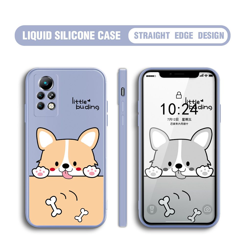 BILI for Infinix Note 11 Pro / Note 11S Back Cover Corgi and Bones Multicolor Liquid Silicone Phone Case Soft Square Lens Protection Phone Cases