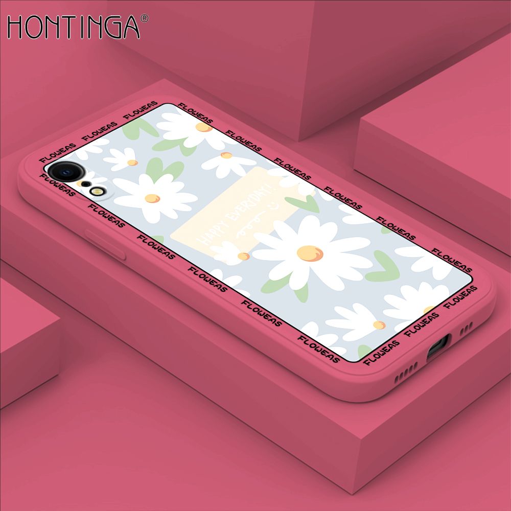 Hontinga for iPhone XR Case Beautiful Daisy Flower Phone Case Phone Case Soft Square Edge Silicone Cases Full Lens Cover Shockproof Protection Cover
