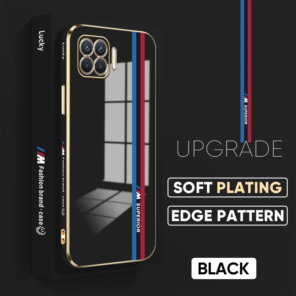 TA for OPPO F17 Pro / A93 2020 / Reno4 F Back Cover + Free Lanyard Track Sign Luxury 6D Plating Case Side Pattern Soft Silicone Square Phone Cases