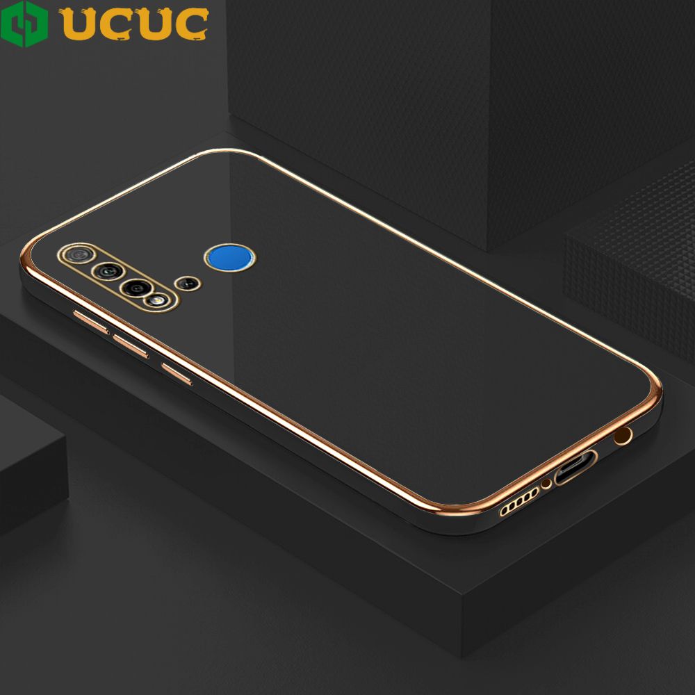 UCUC for Huawei Nova 5i / P20 Lite 2019 Back Cover + Free Lanyard Colour Luxury 6D Plating Case Side Pattern Soft Silicone Square Phone Cases