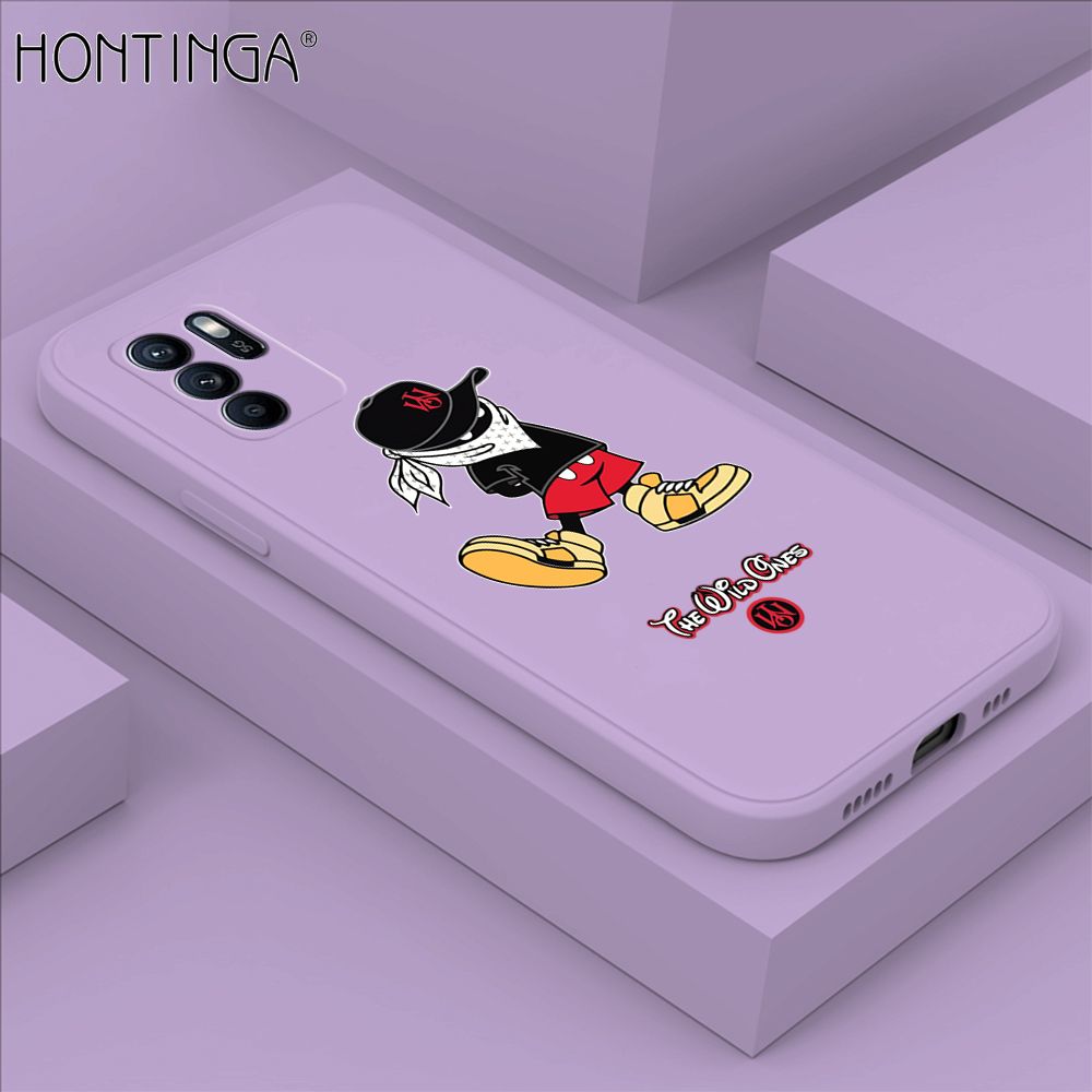 Hontinga for OPPO Reno6 Z 5G Case Cartoon Masked Mouse Phone Case Soft Square Edge Silicone Cases Full Lens Cover Shockproof Protection Cover