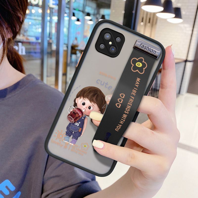 UCUC for OPPO Reno4 Z 5G Wrist Strap Case Girl Drinking Cola Wristband Printing Cover Shockproof Ultra Thin Phone Case