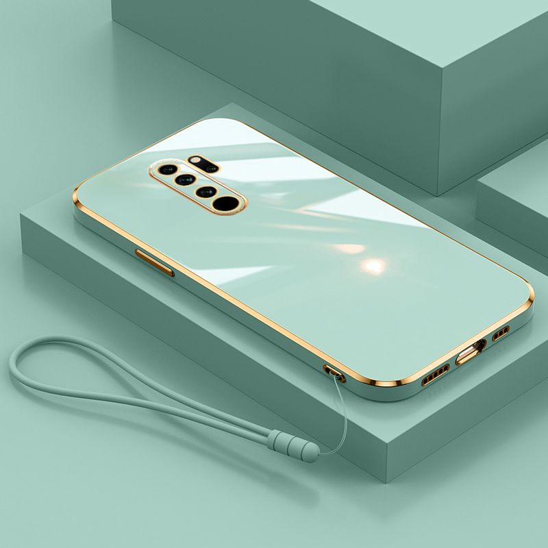 For Xiaomi Redmi Note 8 Pro Cover with Wrist Strap Fashion Shiny Plating Square Bumper Girls Phone Case Soft TPU Silicone Shockproof Protective Back Cover