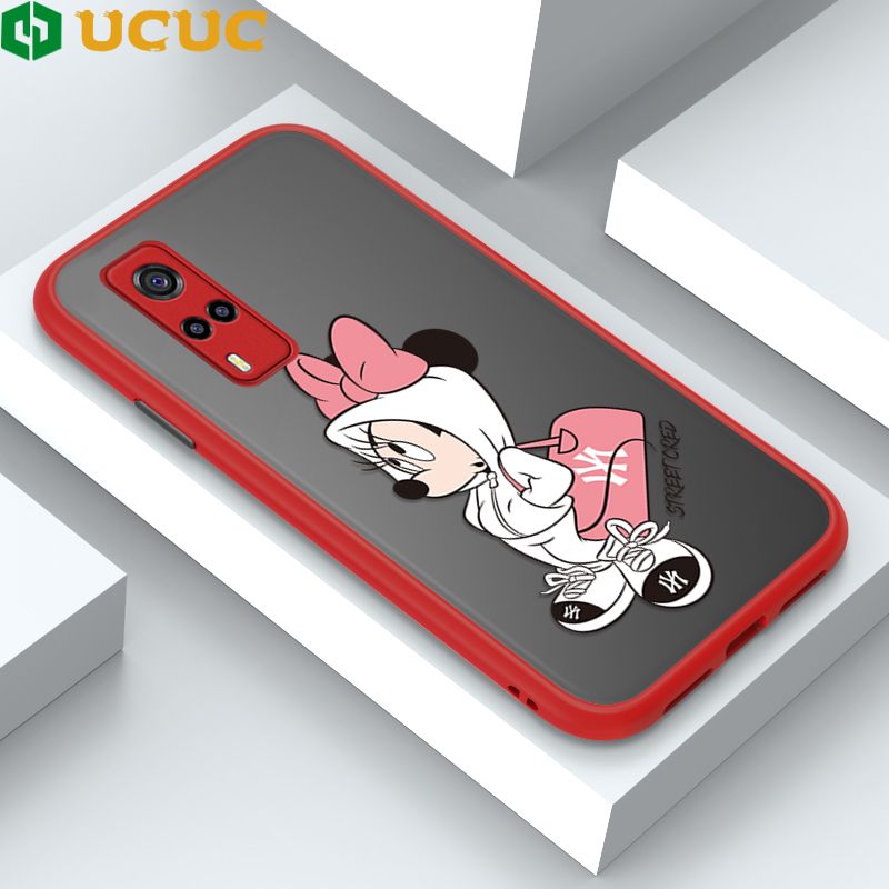 UCUC for Vivo Y53S 4G / Y51 2020 / Y31 2021 / Y51A 2021 Back Cover Satchel Minnie Frosted Transparent Hard Phone Case Thin Shockproof Full Cover Camera Protect Case