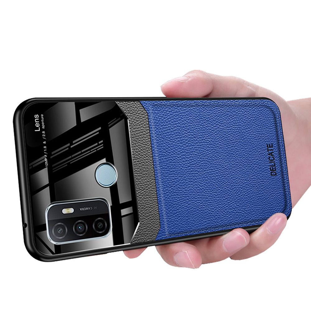 Case For Oppo A53 Leather Mirror Tempered Glass Shockproof Phone Back Cover