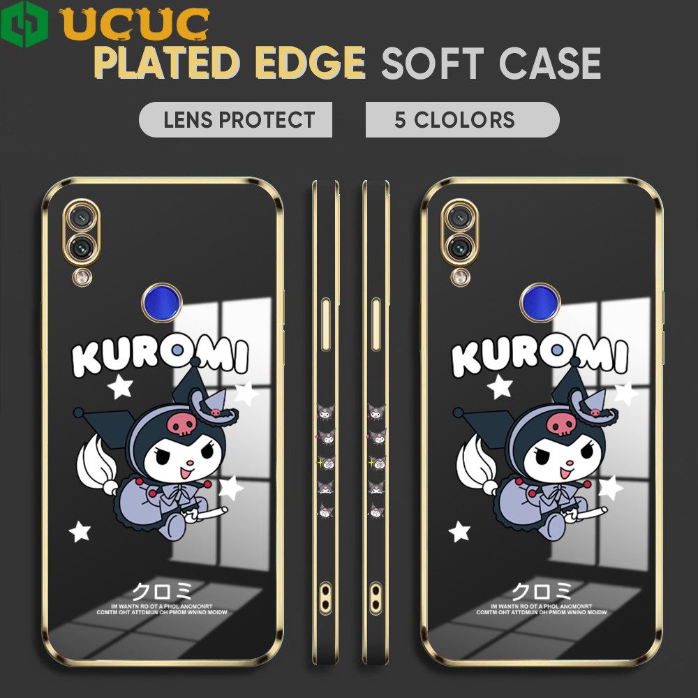 UCUC for Redmi Note 7 Pro Luxury 6D Plating Soft Casing Silicone Square Frame Phone Case Shiny Bling Back Cover + Free Lanyard Cute Cartoon Anime Characters New design Side Drawing Case
