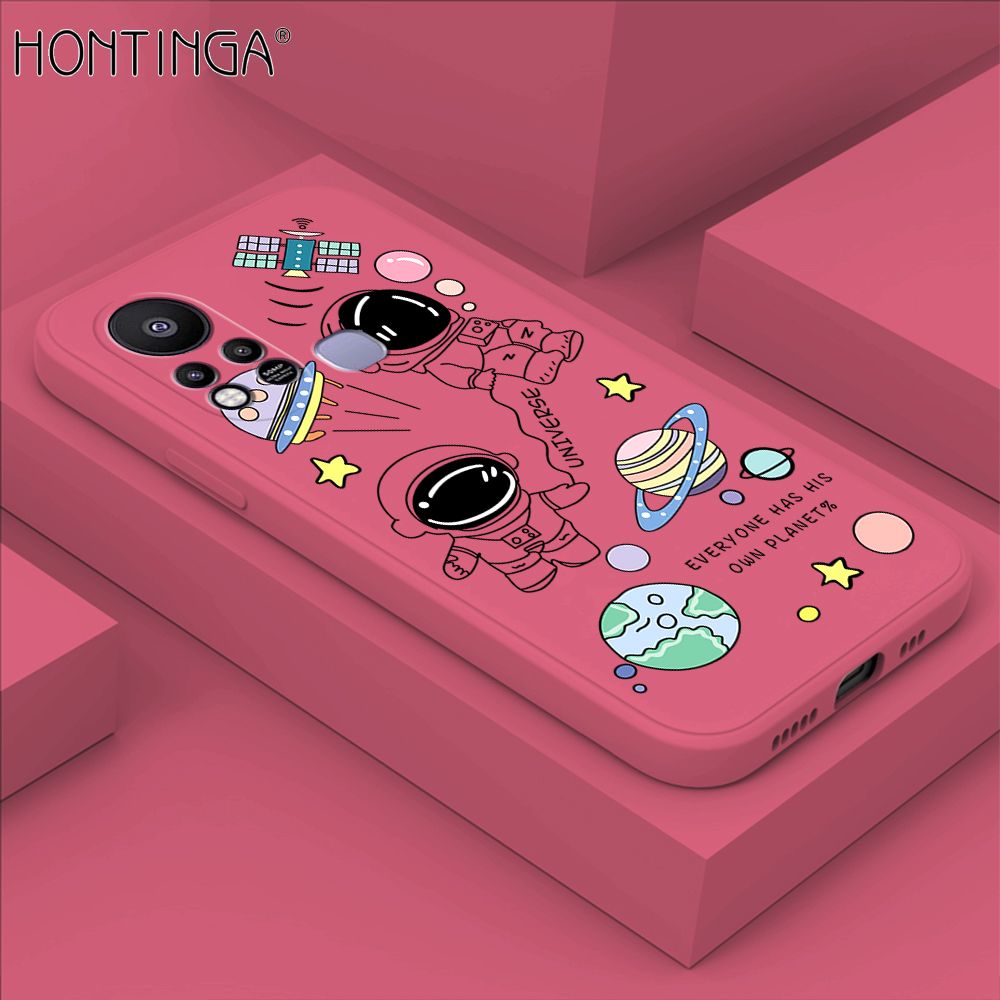 Hontinga for Infinix Hot 11S Back Cover Earth Planet Astronaut Cases Square Edge Liquid Silicone Phone Case