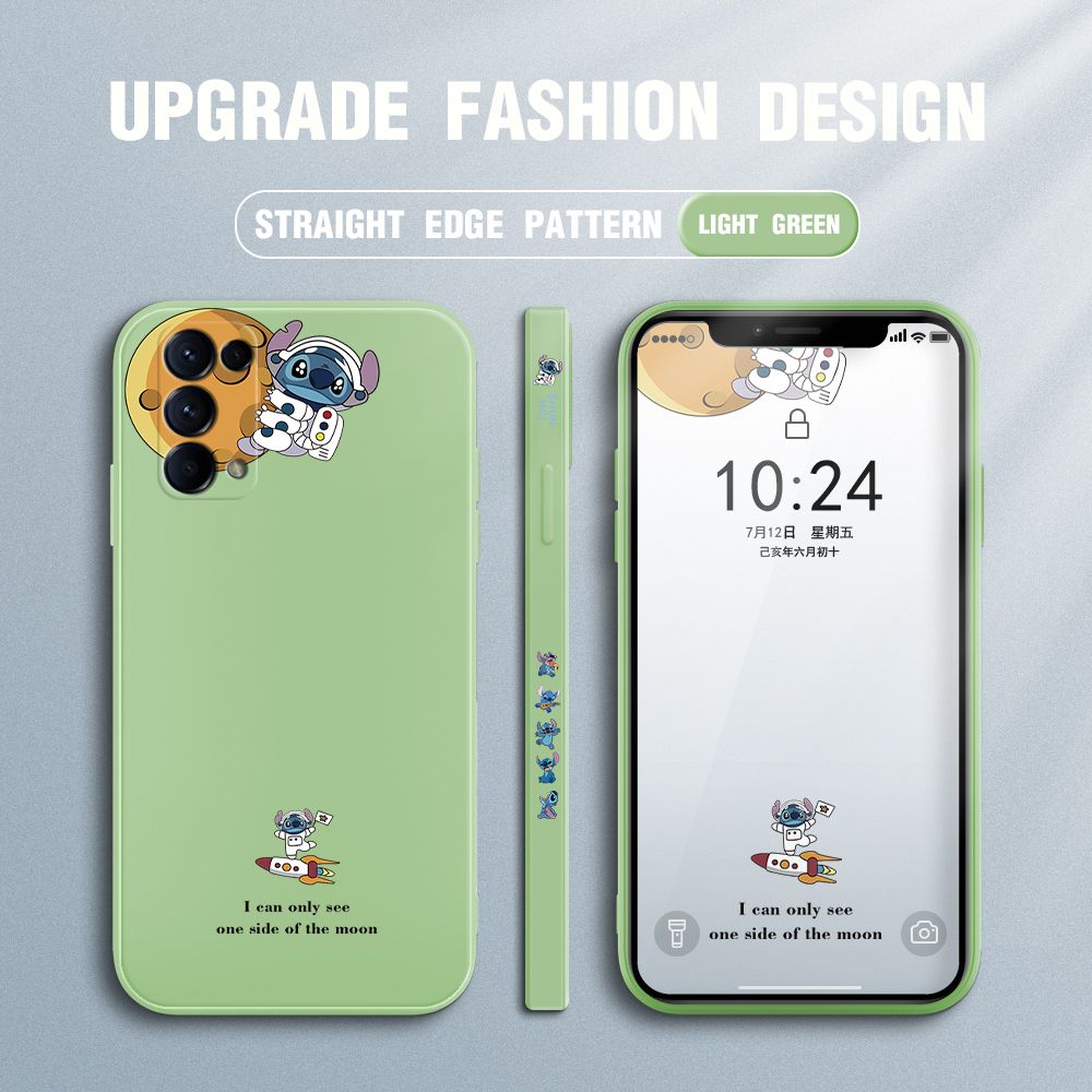 Jizetin for OPPO Reno5 5G Case Side Design Phone Cover  Astronaut Stitch Cover Square Edge Pattern Liquid Silicone Trend Case