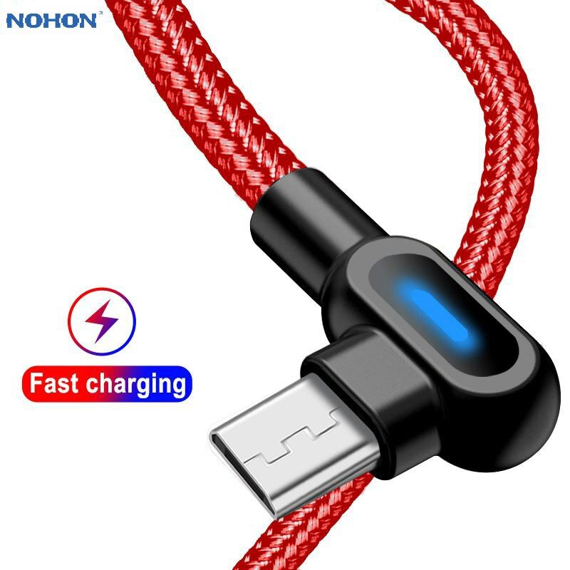 NOHON 90 Degree USB Cable for iPhone 11 Pro XS Max XR X 8 Micro USB Type C USBC Phone Data Cable for Samsung Huawei Fast Charger