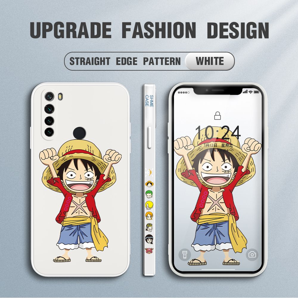 Jizetin for Xiaomi Redmi Note 8 Case Anime One-Piece Monkey D. Luffy Anime Side Design Phone Case Square Edge Pattern Liquid Silicone Cases Full Cover Camera Shockproof Protective Case