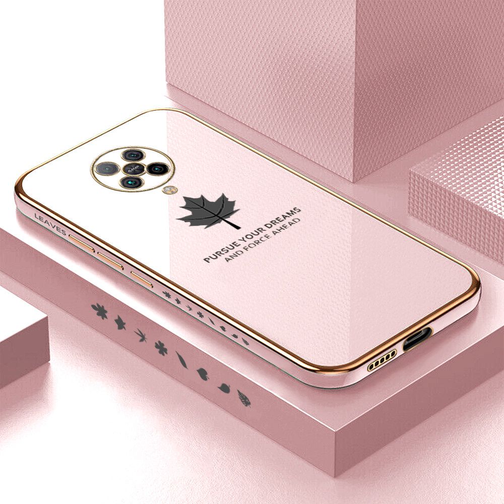 Luxury 6D Plating Soft Casing Silicone Square Frame Phone Case For Xiaomi Poco F2 Pro Case Shiny Bling Back Cover New Maple Leaf Square Edge Pattern Design Soft Case + Free Lanyard