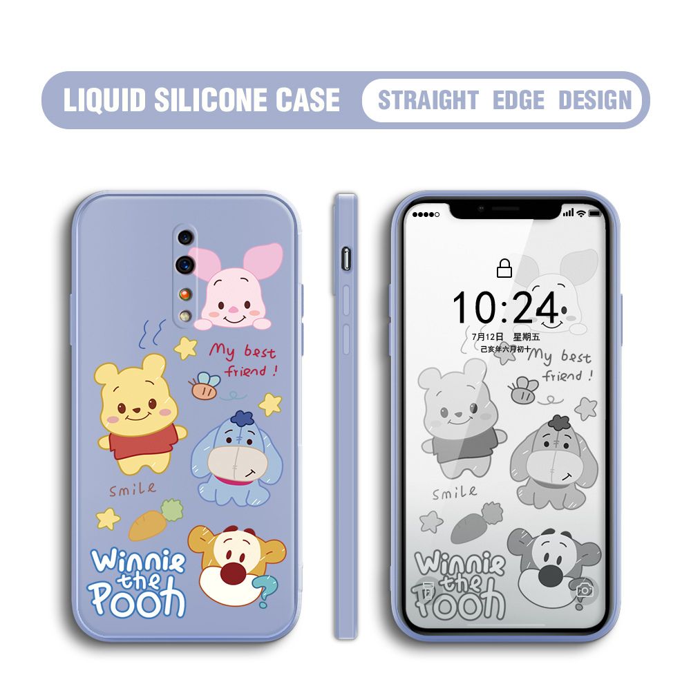 BILI for OPPO Reno Z Back Cover Cute Winne Friends Multicolor Liquid Silicone Phone Case Soft Square Lens Protection Phone Cases