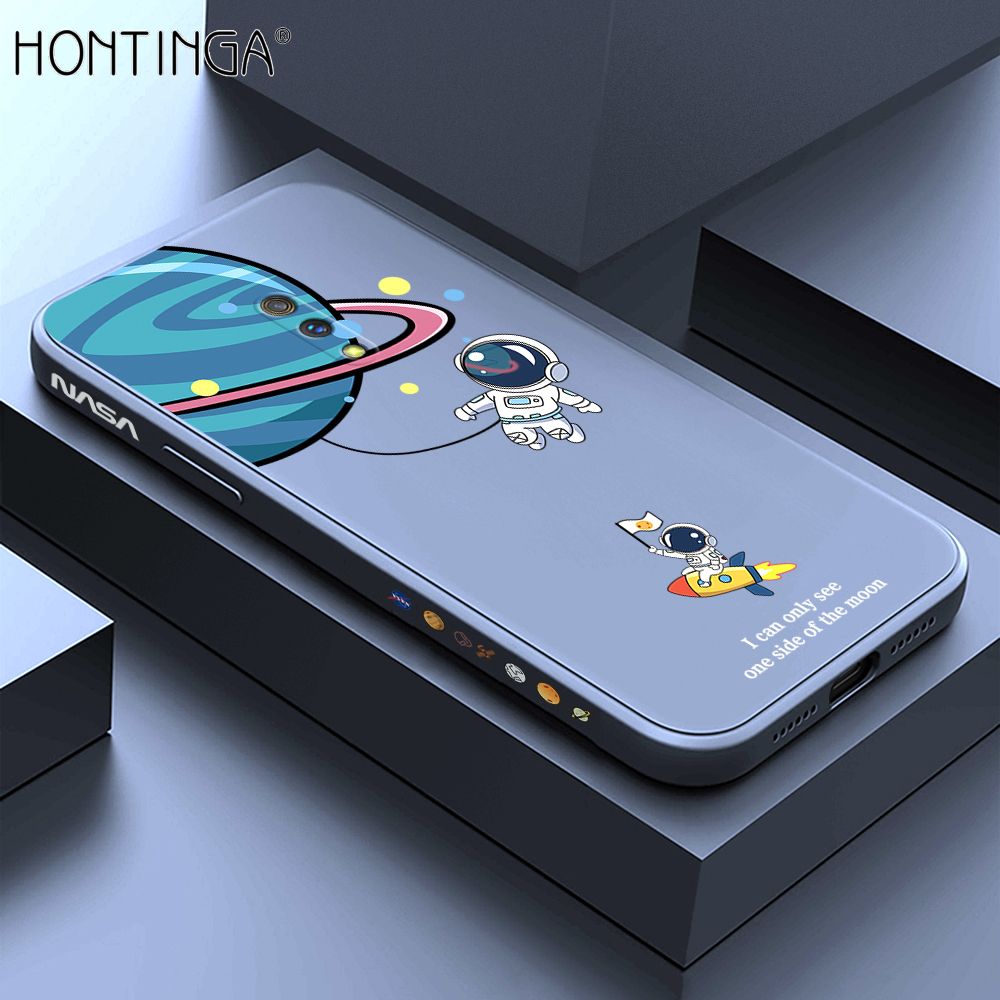 Hontinga for Realme X Case Cartoon Astronaut Side Design Back Cover Soft Square Edge Liquid Silicone Phone Cases