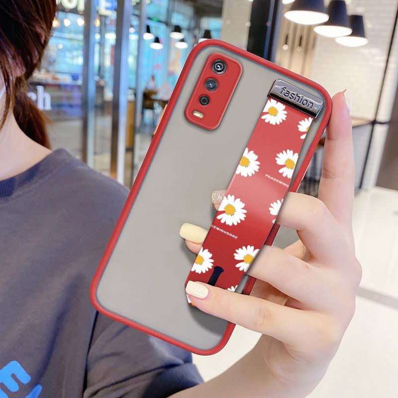 UCUC for VIVO Y12S Wrist Strap Case INS Style Small Fresh Daisies Wristband Printing Cover Shockproof Frosted Phone Case