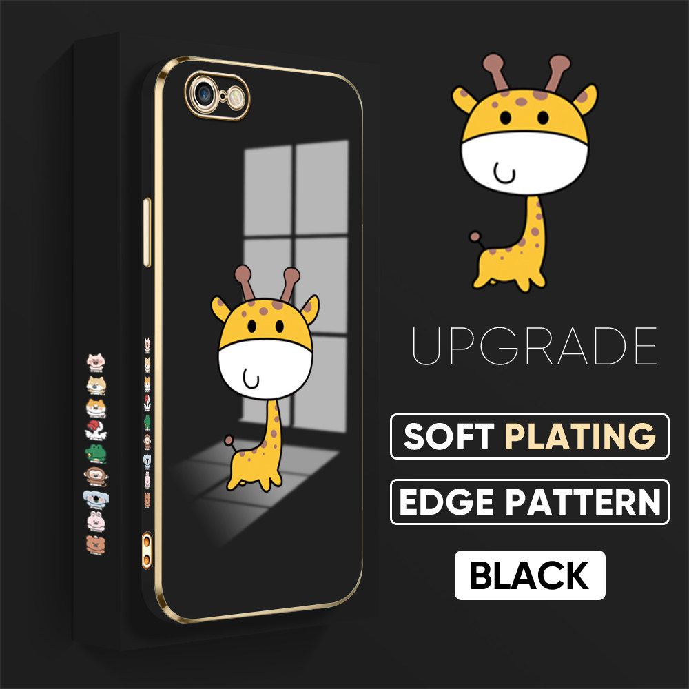 TA for iPhone 6 / 6S Back Cover + Free Lanyard Mini Giraffe Luxury 6D Plating Case Side Pattern Soft Silicone Square Phone Cases